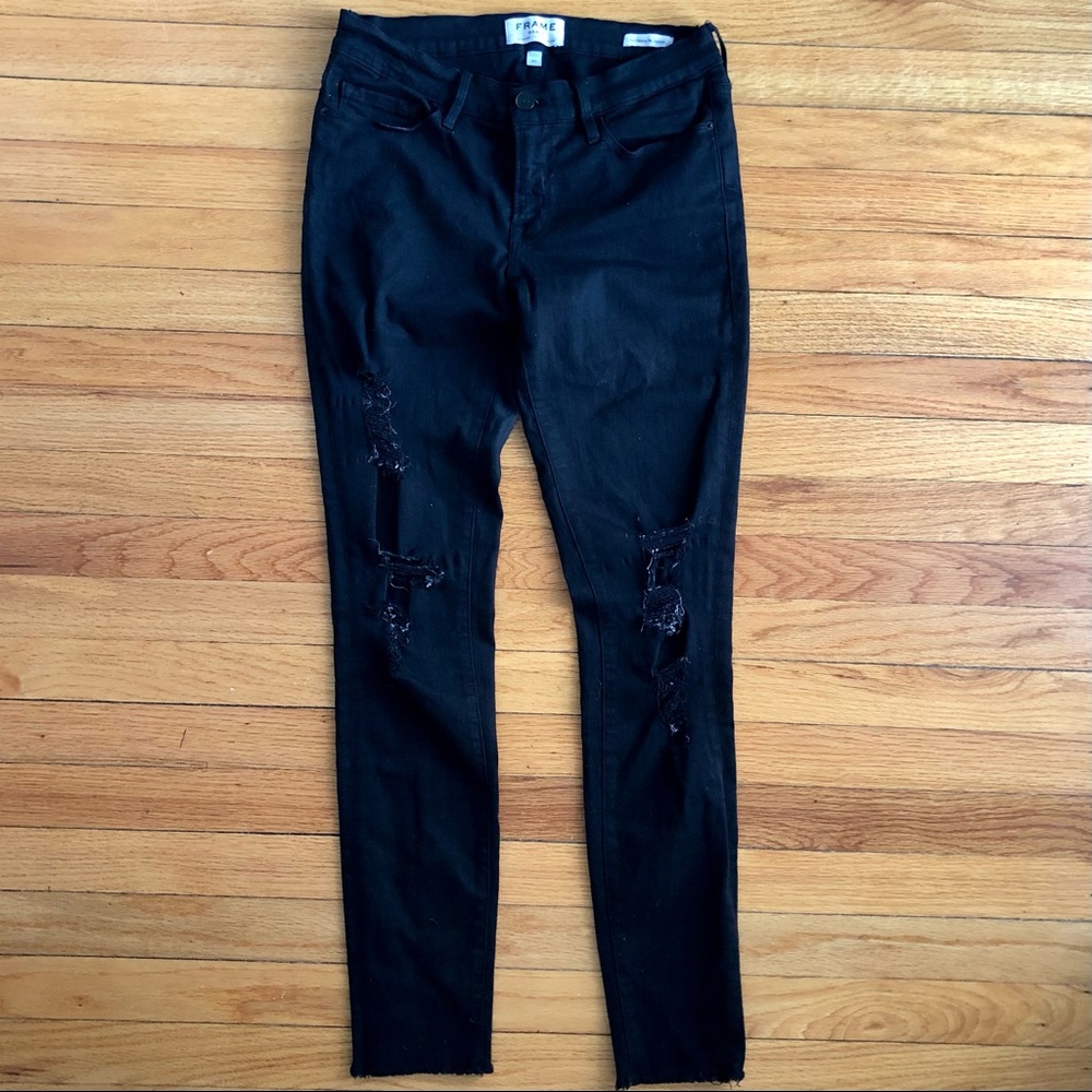 Frame black distressed skinny jeans